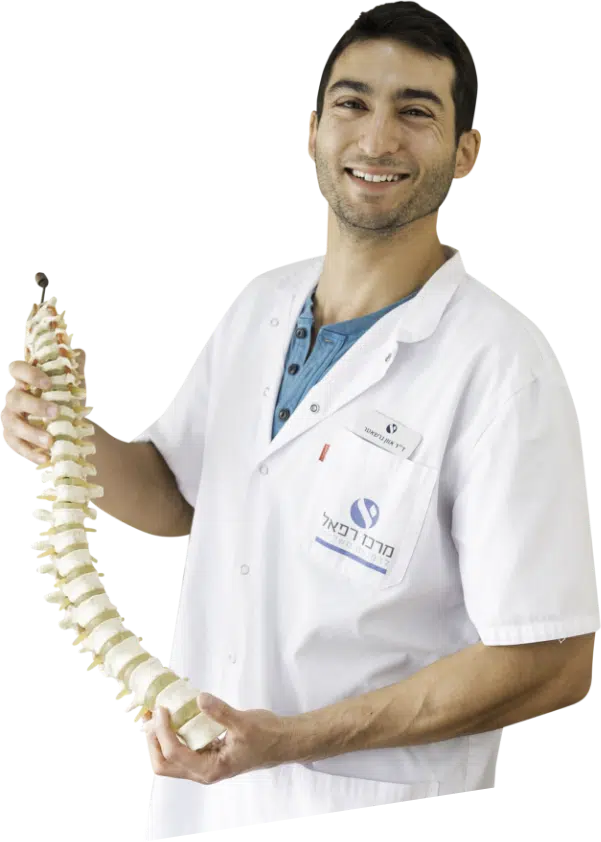 דוקטור עם עמוד שדרה ביד מייצג מערכות שינה LAYLUX